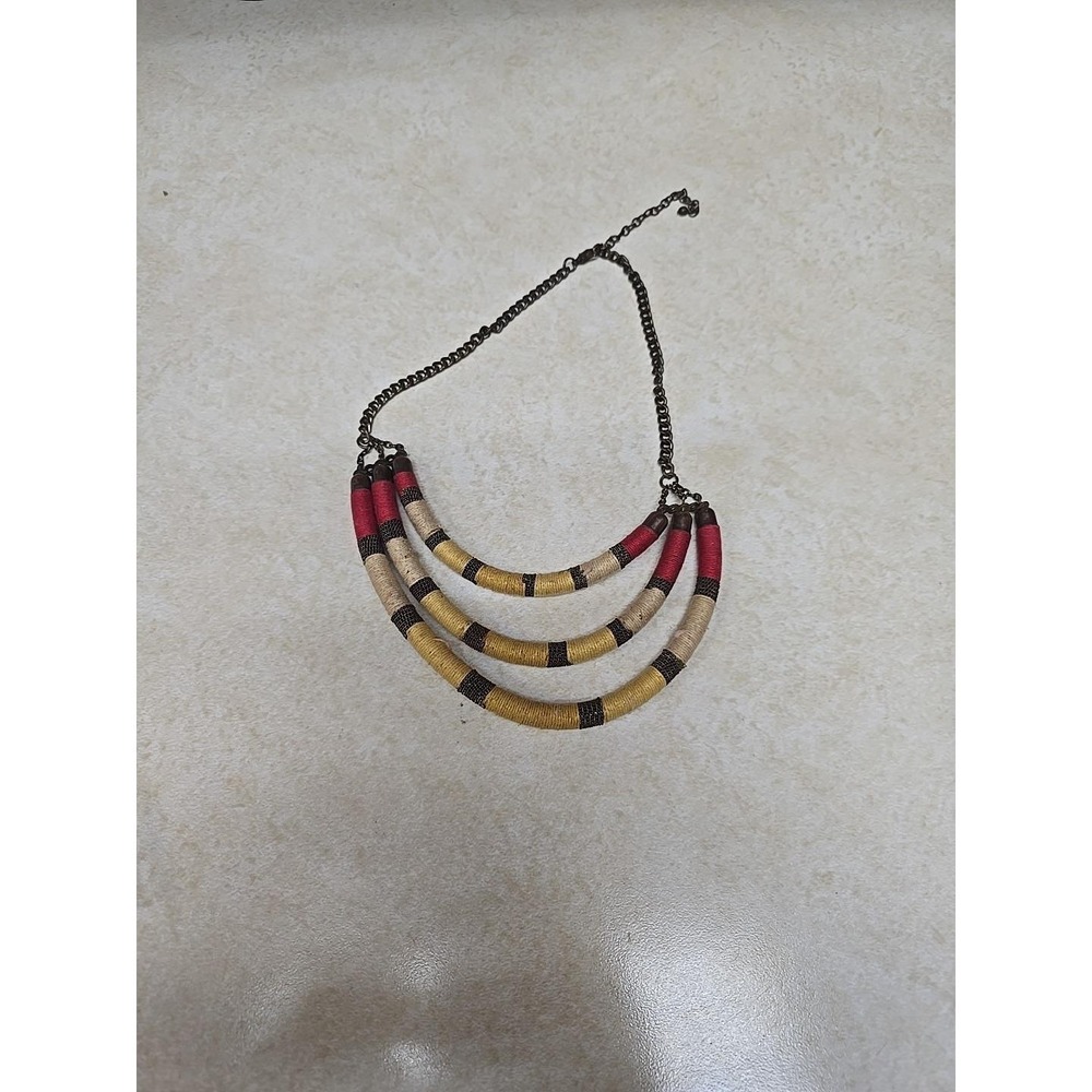 Tribal Multi Strand Statement Necklace Boho Festival Jewelry Layered Gold Red